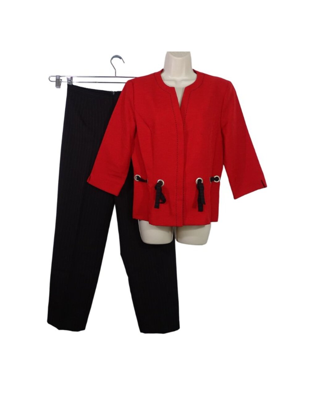 Vtg 2 pc R&K Originals Red Black Pinstripe Pants Suit Outfit Women Size 10 Y2K - Picture 2 of 13